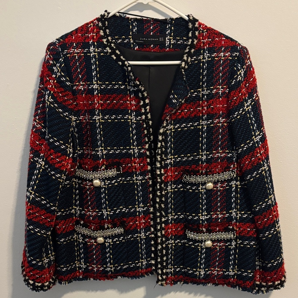 Zara Red and Blue Plaid Blazer
